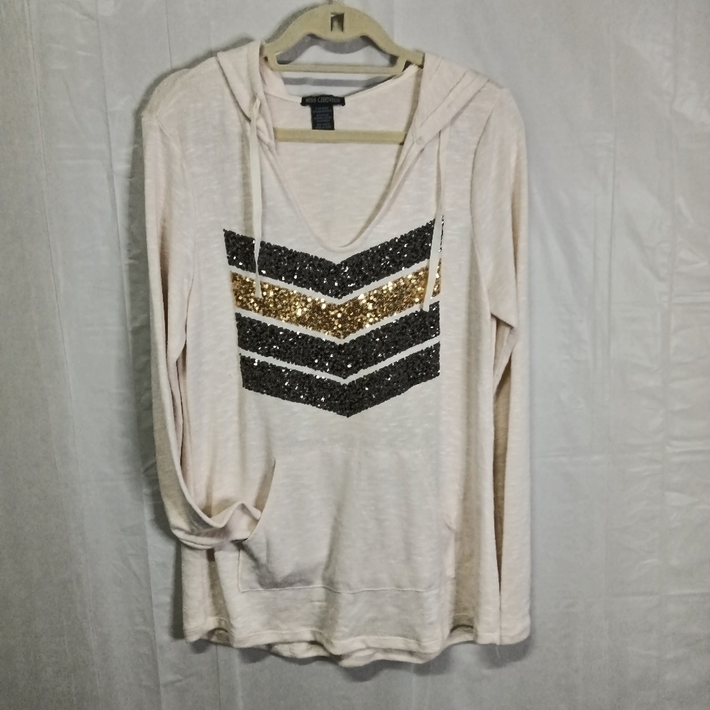🦋 Miss Chievous Sequin Chevron Arrow Hoodie Ivory Pullover XL